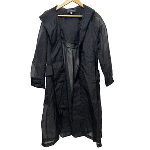Donna White Duster Coat Womens Medium Black Sheer Mesh Hooded Artsy Avant-Garde